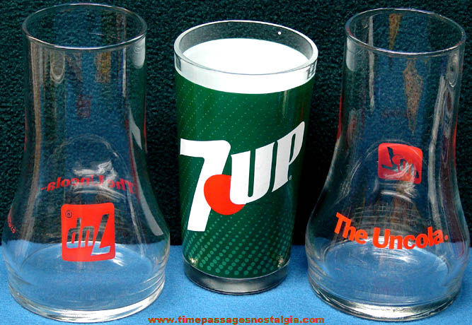(3) Old 7-Up Soda Advertising Drink Glasses