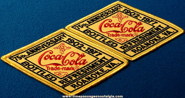 (2) Unused 1977 Coca Cola Soda 75th Anniversary Advertising Cloth Patches