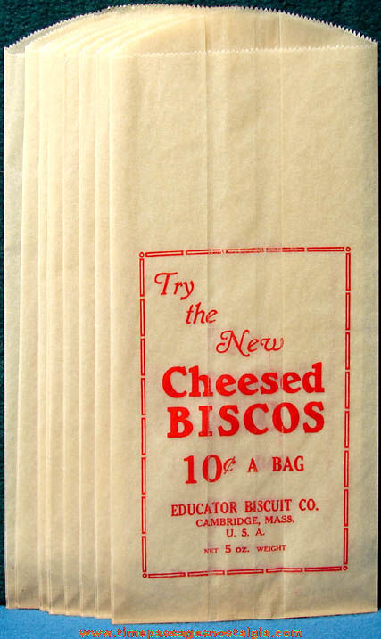 (10) Old Unused Cheesed Biscos 10c Glassine Advertising Sample Bags