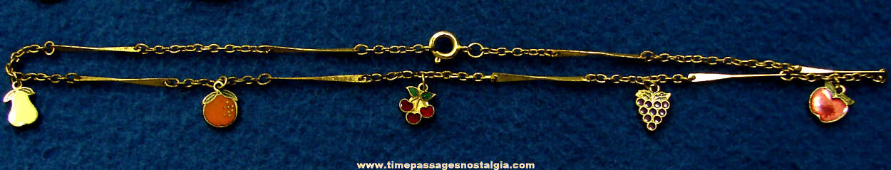 Old Enameled Brass Fruit Charm Necklace