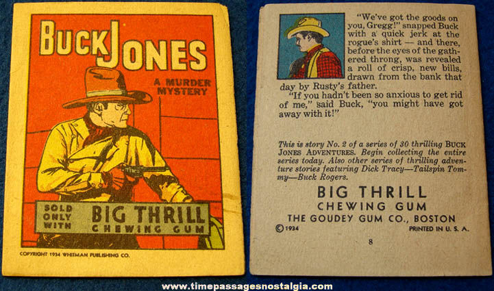 Colorful 1934 Goudey Big Thrill Chewing Gum Buck Jones Cowboy Premium Booklet