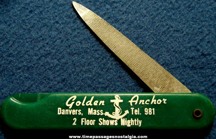 Old Golden Anchor Danvers Massachusetts Advertising Premium Folding Nail File