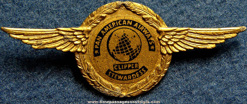 Old Metal Pan American Airways Clipper Stewardess Tootsietoy Wings Pin