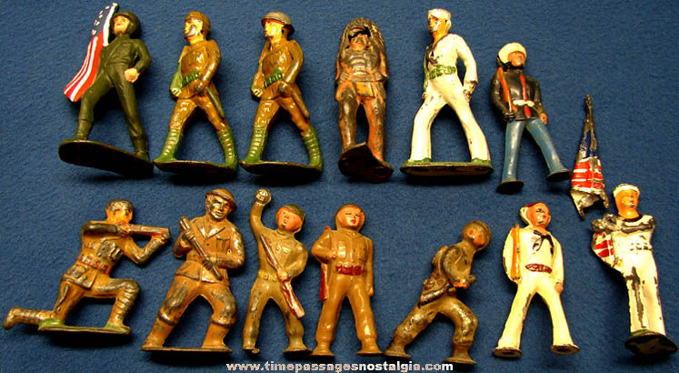 (13) Old Painted Metal Manoil & Barclay Toy Play Set Figures