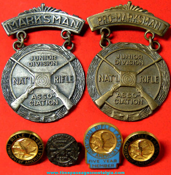 (6) Old National Rifle Association Advertising Award Medals & Membership Pins