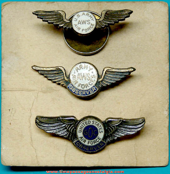(3) Different Old Enameled U.S. Army Air Force Wings Stud Buttons & Pin