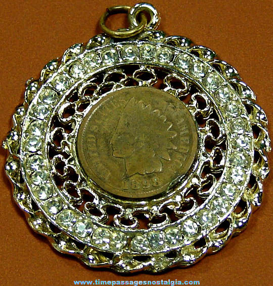 1898 Indian Head Cent Jewelry Pendant Charm with Stones
