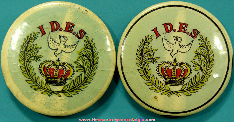 (2) Colorful Old I.D.E.S. Religious Pin Back Buttons