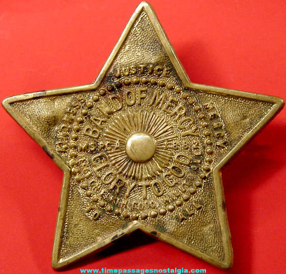 1882 Band of Mercy Glory To God Embossed Brass Religious Star Badge