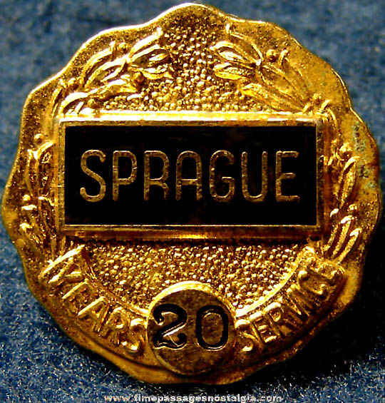 Old Sprague 20 Year Employee Service Company Award Jewelry Pin