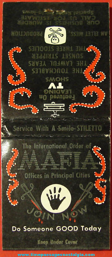 Old Unused International Order of Mafia Advertising Novelty Joke Match Book