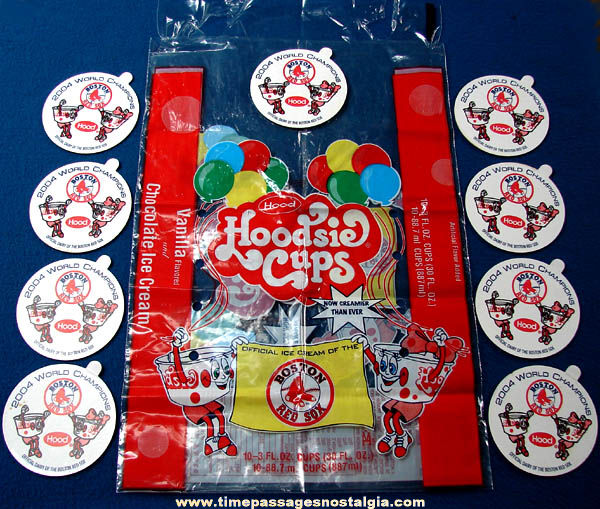 (9) 2004 Boston Red Sox World Champions Baseball Advertising Hoodsie Cup Ice Cream Lids with Bag