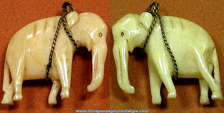 Old Carved Miniature Ivory or Bone Elephant Animal Charm