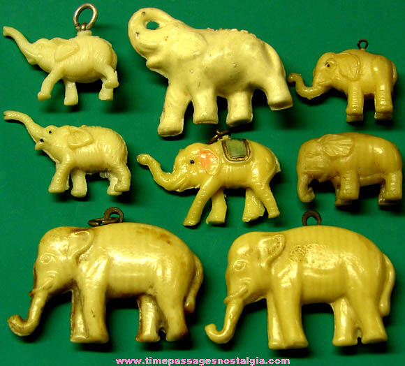 (8) Old Miniature Celluloid Elephant Animal Charm Figures