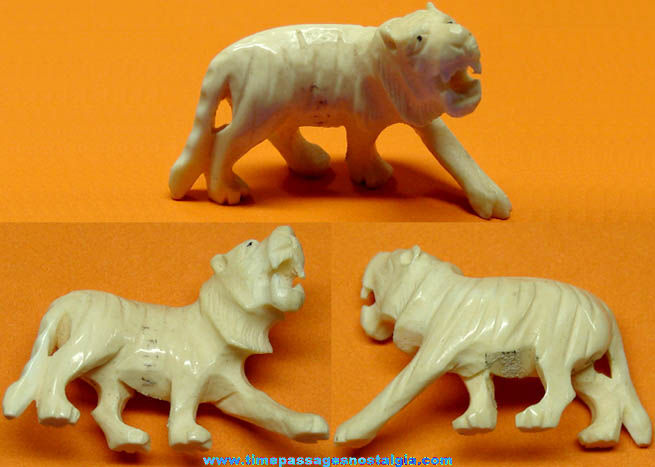 Old Carved Miniature Ivory or Bone Bengal Tiger Animal Figurine