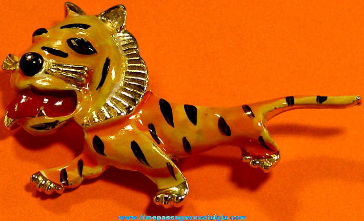 Unusual Old Painted Metal Bengal Tiger Animal Jewelry Pin
