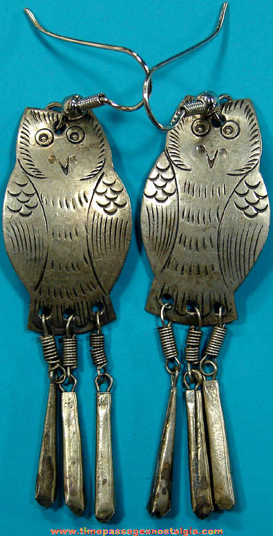 Old Pair of Metal Owl Jewelry Earrings