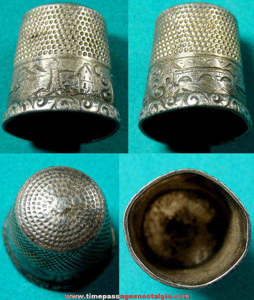 Old Waite Thresher Scenic Seacoast Sterling Silver Sewing Thimble