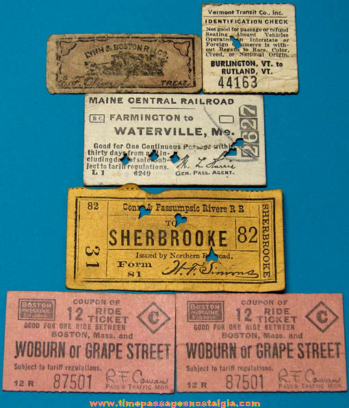 (6) Small Old New England & Canada Railroad or Train Tickets