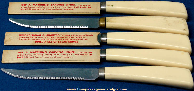 (5) Old Unused Shell Gas Station Advertising Premium Steak Knives