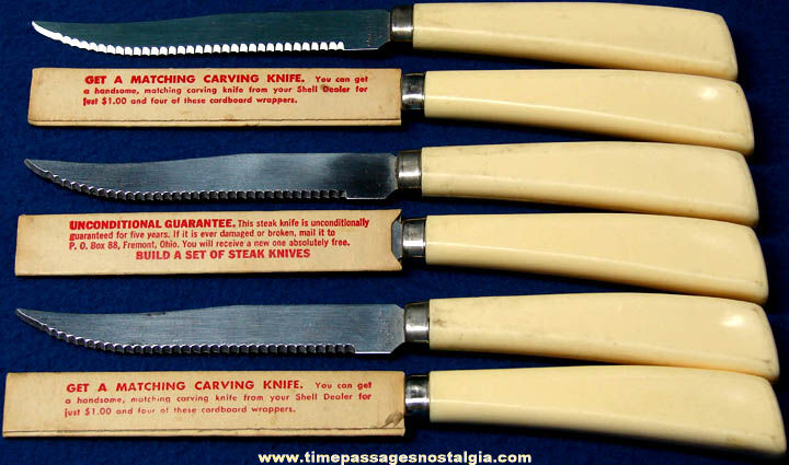 (6) Old Unused Shell Gas Station Advertising Premium Steak Knives