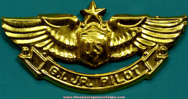Old United States G.I. Jr. Pilot Embossed Tin Toy Wings Pin