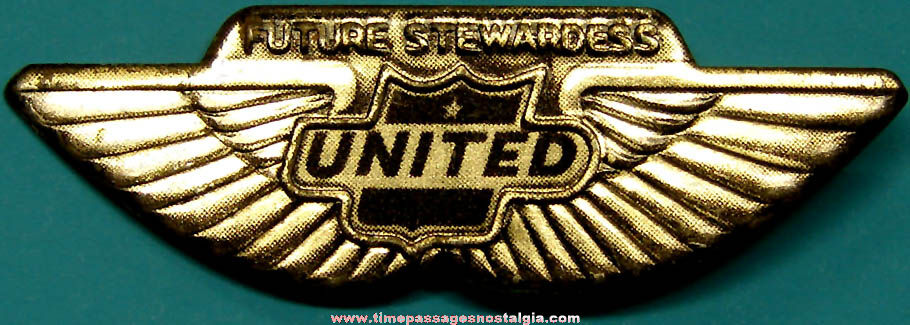 Old United Airlines Future Stewardess Embossed Tin Toy Wings Pin