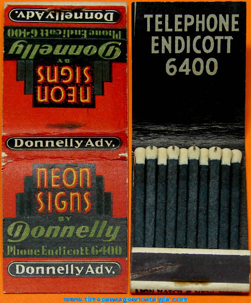 Colorful Old Neon Signs By Donnelly Advertising Match Book