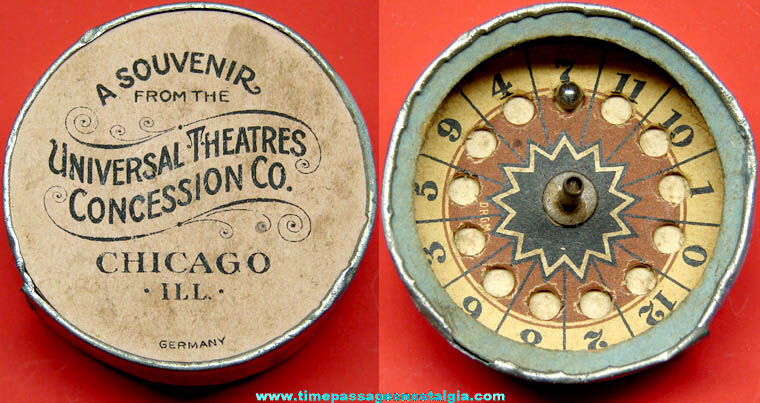 Old Universal Theatres Concession Company Advertising Premium Roulette Toy Game