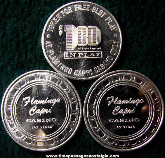 (3) Old Flamingo Capri Casino Advertising Dollar Slot Machine Token Coins