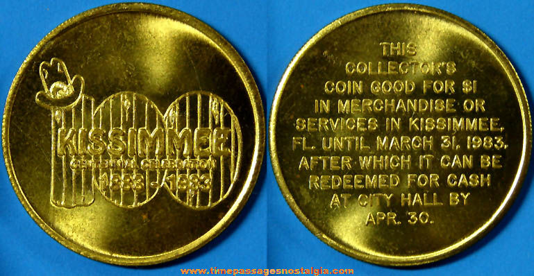 1983 Kissimmee Florida Centennial Celebration Advertising Souvenir Token Coin