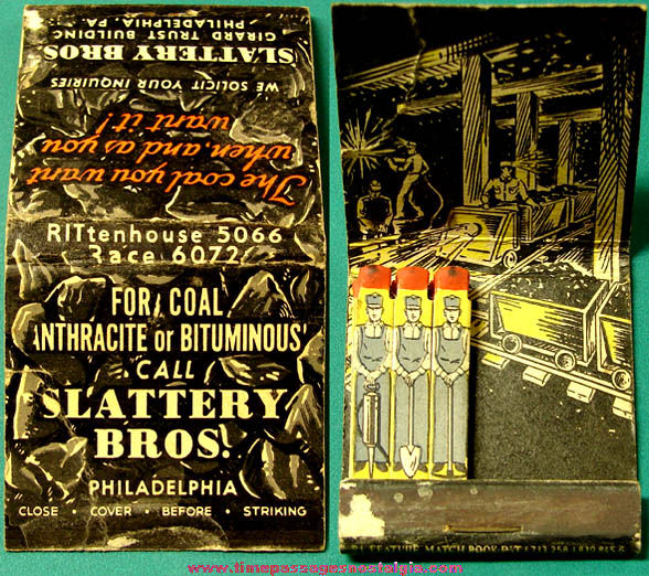 Old Slattery Brothers Coal Advertising Match Book With Printed Matches