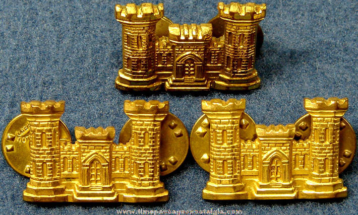 (3) Old United States U.S. Army Corps of Engineers Uniform Insignia Pins