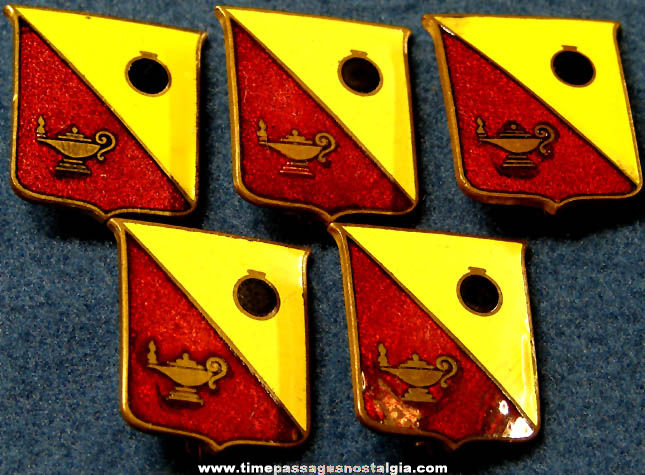 (5) Old United States Army Ordnance School Enameled Brass Uniform Insignia Pins