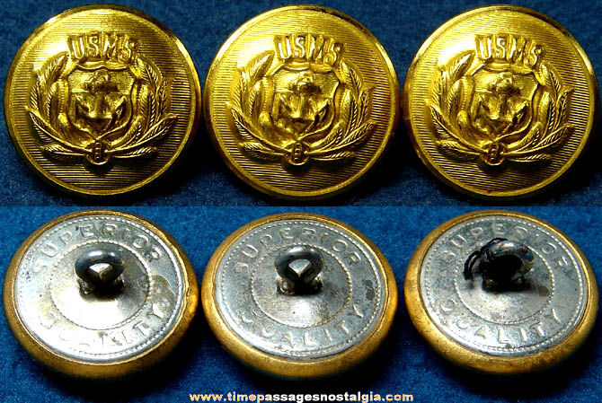 (3) Old United States Maritime Service Insignia Brass Uniform Buttons