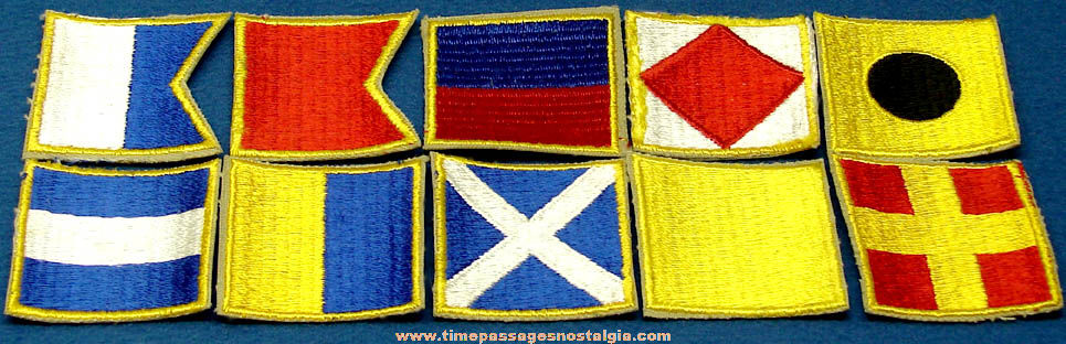 (10) Different Old Unused Nautical Signal Flag Embroidered Cloth Patches