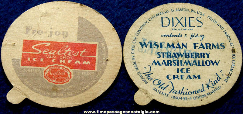 (2) World War II FroJoy Sealtest & Dixie Cup Ice Cream Premium Picture Lids