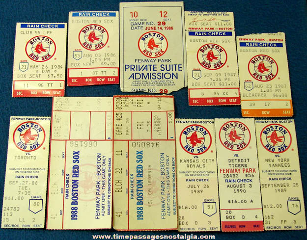 (11) 1984 - 1990 Boston Red Sox Baseball Team Advertising Ticket Stubs