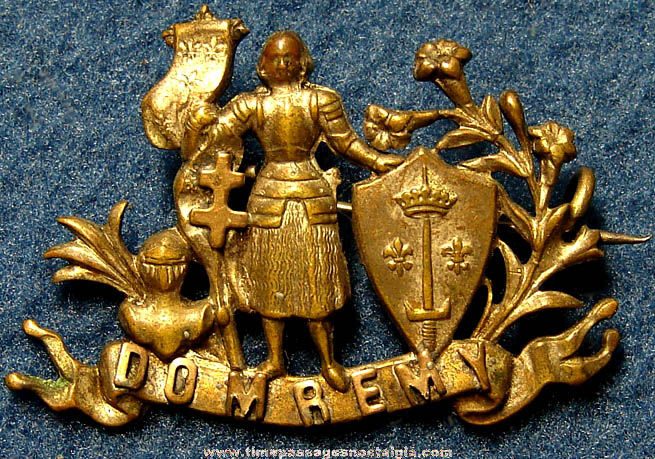 Old Ornate Joan of Arc Domremy France Advertising Souvenir Jewelry Pin