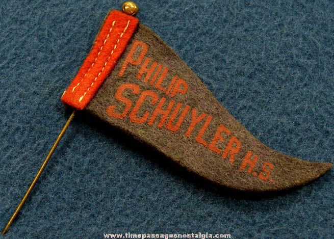 Old Philip Schuyler High School Advertising Souvenir Felt Pennant Flag Stick Pin
