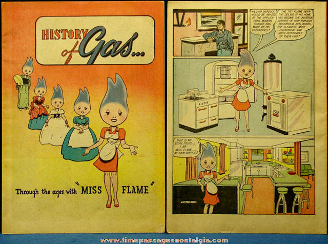 (2) 1947 History of Gas Through The Ages With Miss Flame Advertising Comic Books
