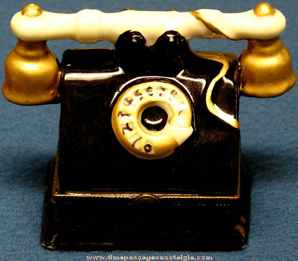 Miniature Dial Telephone Glazed & Painted Porcelain Trinket Box