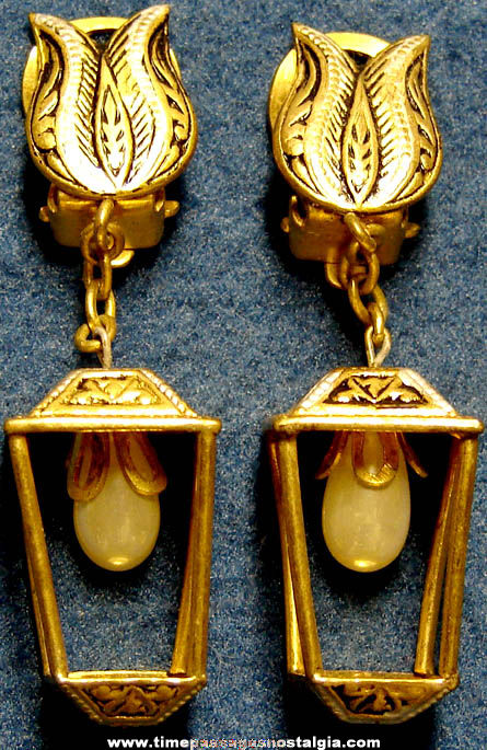 Old Spanish Metal Lantern Light Clip On Jewelry Earring Set