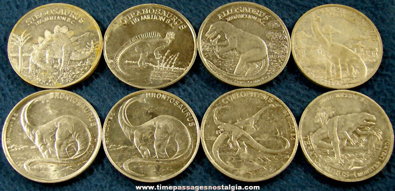(8) Old Cereal Premium or Prize Prehistoric Dinosaur Token Coins