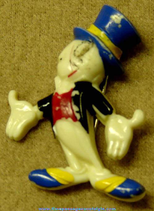 Old Walt Disney Jiminy Cricket Character Painted Plastic Pin