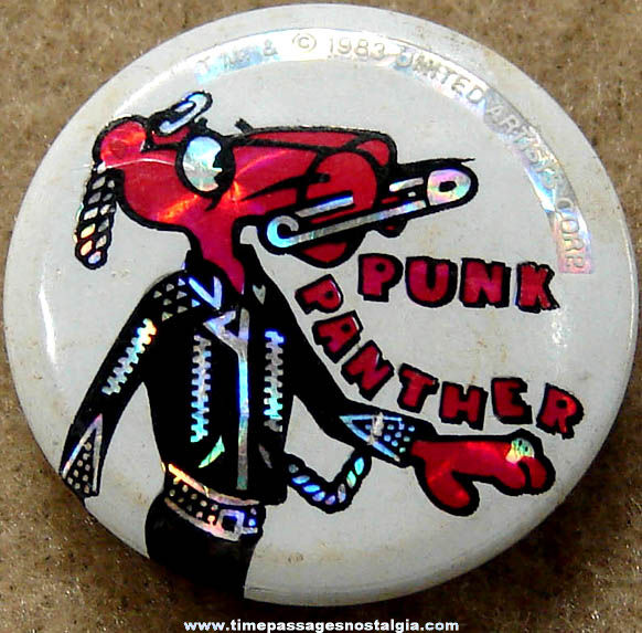 1983 Pink Panther - Punk Panther Cartoon Character Pin Back Button