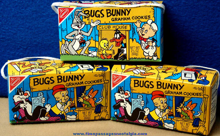 (3) Colorful Old Nabisco Looney Tunes Cartoon Bugs Bunny Graham Cookies Advertising Boxes