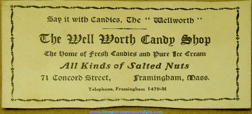 Old Well Worth Candy Shop Framingham Massachusetts Advertising Card