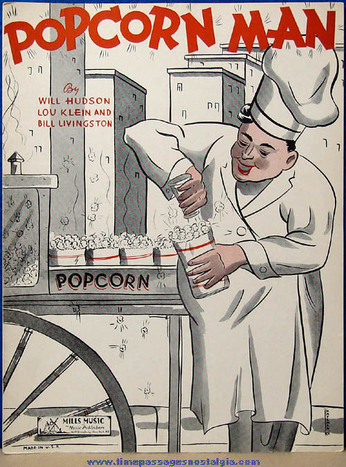 1937 Popcorn Man Mills Advertising Song Sheet Music Folio