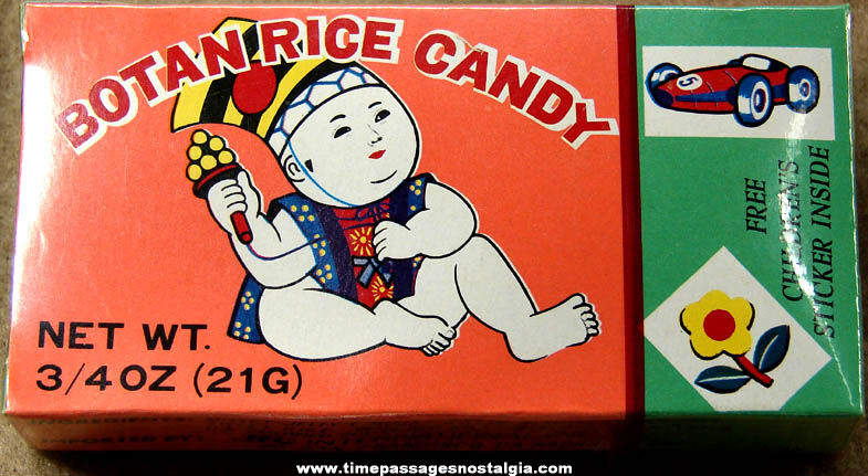 Colorful Old Unopened Japanese Botan Rice Candy Advertising Box With Prize Sticker